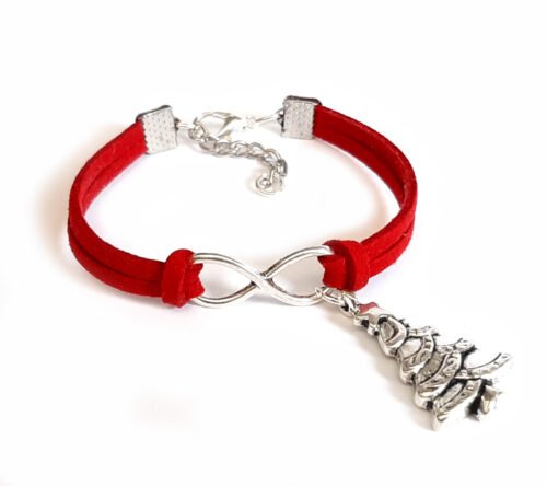 Silver Christmas Tree Infinity Bracelets Set of 2 - Red