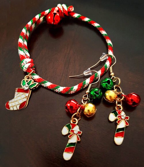 Xmas Stocking Festive Jingle Earrings & Bracelet Jewellery Set