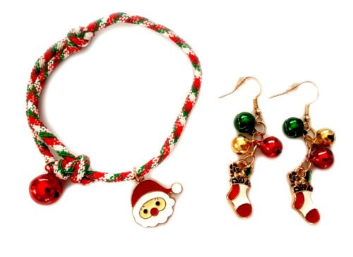 Xmas Santa Festive Jingle Earrings & Bracelet Jewellery Set