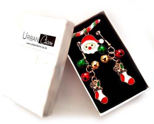 Xmas Santa Festive Jingle Earrings & Bracelet Jewellery Set